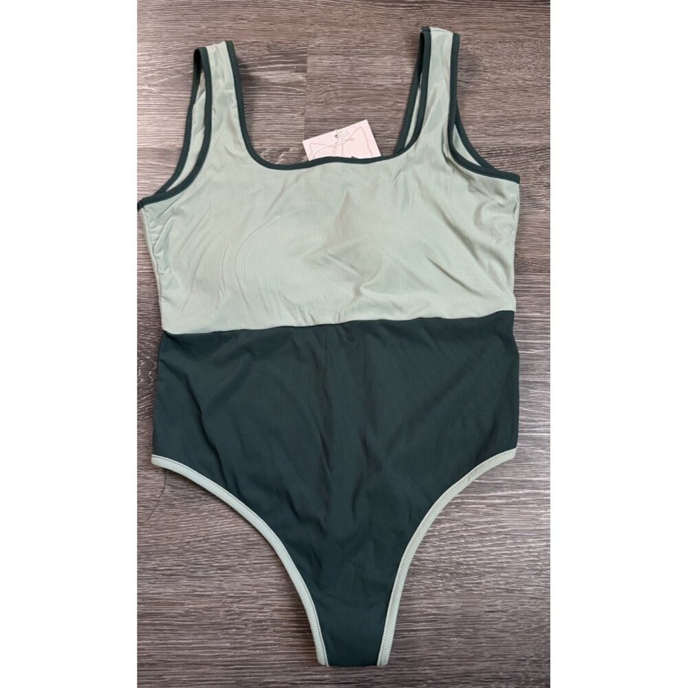 Kittenish One Piece Swimsuit Women Size XL Green High Leg Underwire bathing Suit